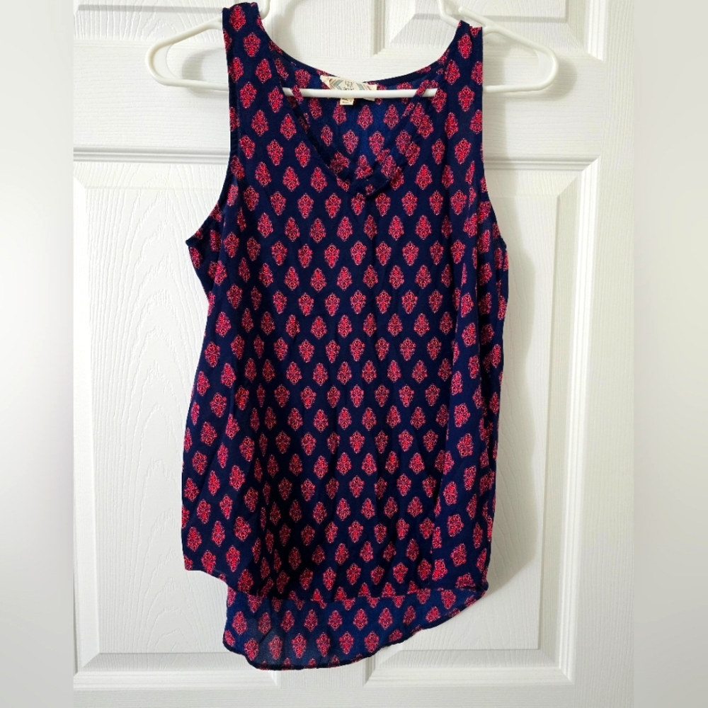 Pink Rose Navy and Pink Patterned Sleeveless Women's Top - Small